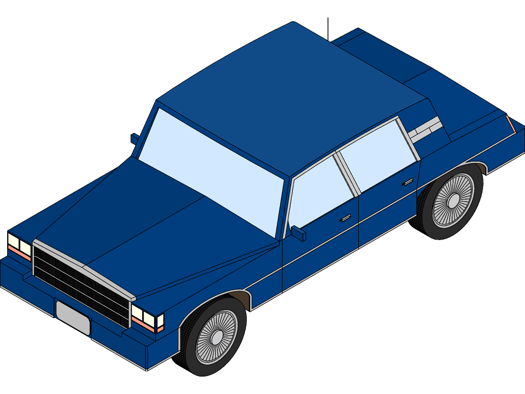 A blue isometric drawing of a car.