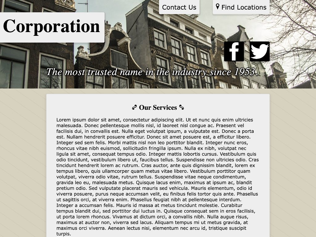 Screenshot of a hypothetical corporation's home page.
